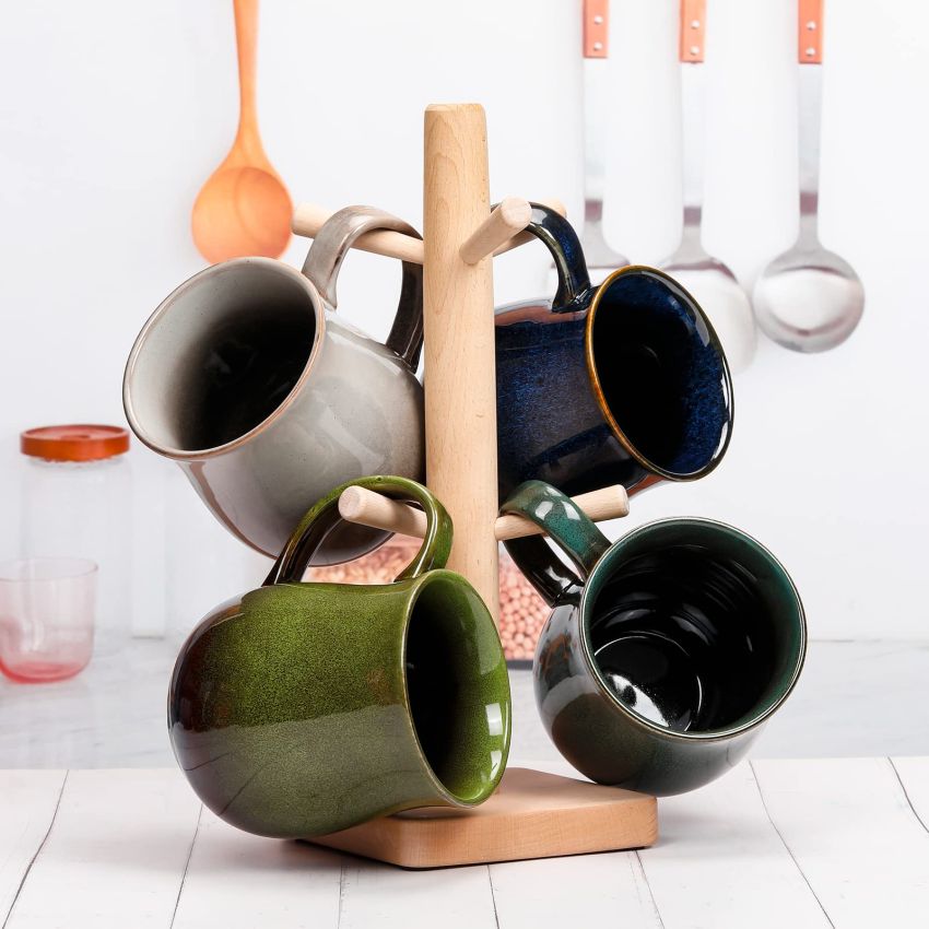 20 Oz Large Ceramic Coffee Mugs, Big Handle Handmade Pottery Tea Cup for Office and Home, Easy to Hold, Microwave and Dishwasher Safe, Hot Cold Drinking, Stylish Texture Glaze (Star Blue)