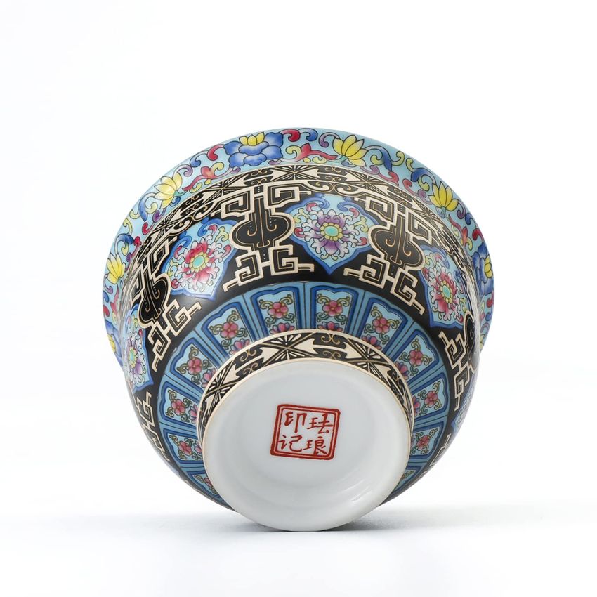 TEANAGOO Tea Cups Tenmoku Jianzhan Lotus vitality, 3.9 oz / 110 ML, FL30-02 ，Gilt Enamel Colorful Tea Cup Set Japanese Tea Set Tea Set Sake Set Traditional Chinese Handmade Porcelain Teacup