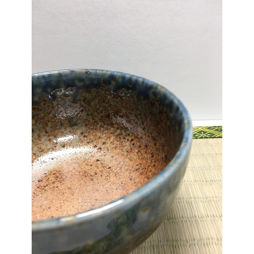 Traditional Japanese Ceramic Bowls, 18.6 Fluid Ounces, Ai Nagashi a Beautiful Combination of Earthy Brown and an Ocean-y Blue Pattern Mino Ware Chawan Set of 2 Made in Japan 54522