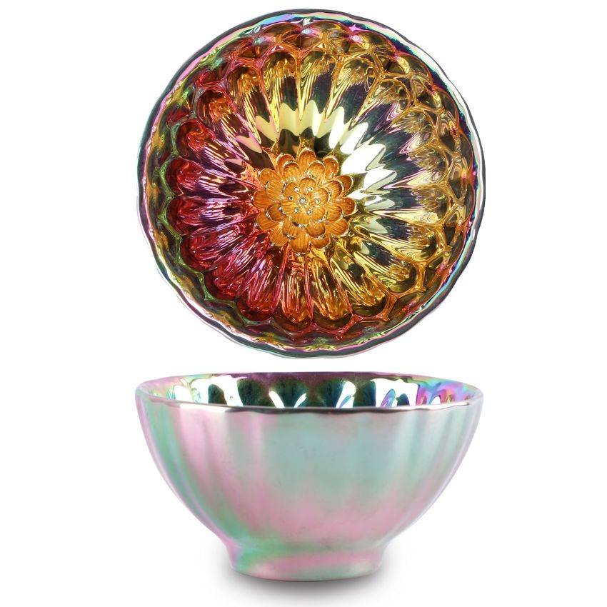 Jianzhan Tenmoku Tea Cup, Chinese Tea Cup, Colorful Kungfu Tea Cup with Golden Lotus Glittering Personal Master Tea Cup, Gift for Women, Man 5 oz