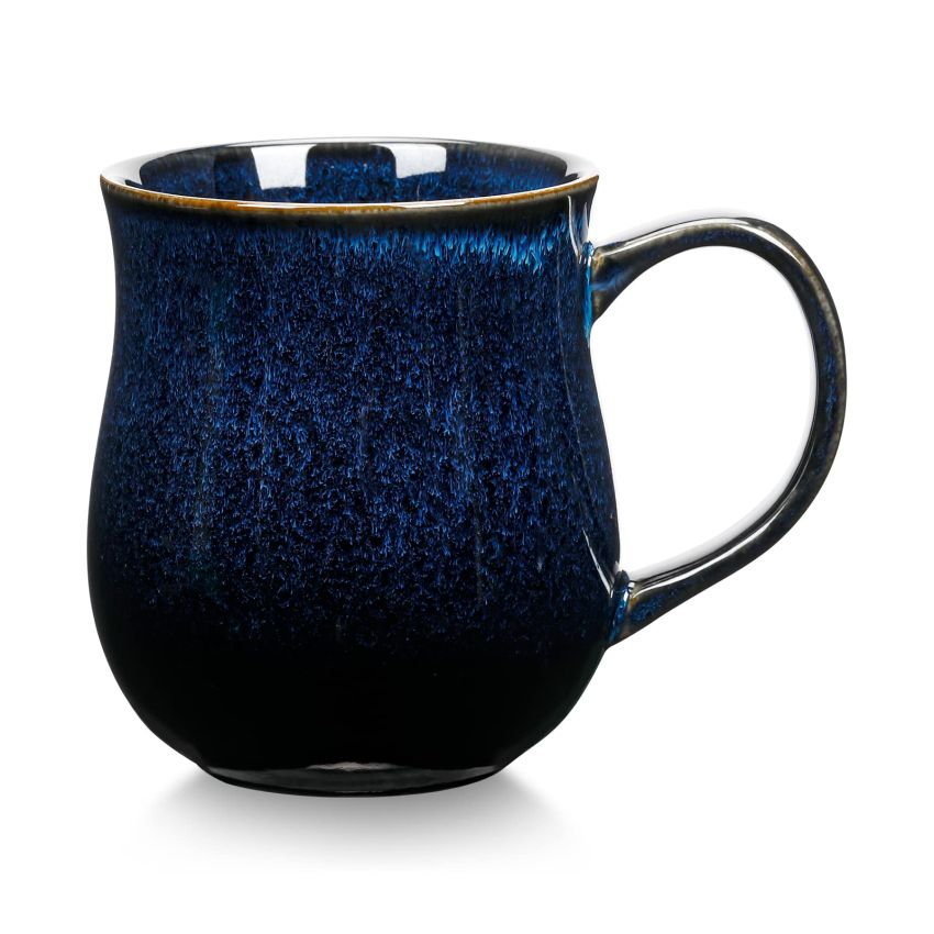20 Oz Large Ceramic Coffee Mugs, Big Handle Handmade Pottery Tea Cup for Office and Home, Easy to Hold, Microwave and Dishwasher Safe, Hot Cold Drinking, Stylish Texture Glaze (Star Blue)