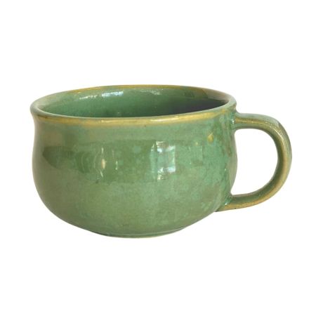 Ceramic Handmade Coffee Mug Pottery Cups with Handle, Unique Modern Style Latte Mugs for Tea,Cocoa,Milk,Cappuccino, Microwave & Dishwasher Safe 12 oz (Green) Set Of 2