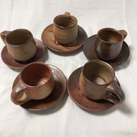 Coffee Cup, Bizen Ware, Cup & Saucer, Set of 5, Traditional Crafts, Pottery