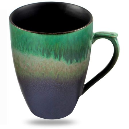Handmade Pottery Coffee/Tea Mug Polish - 10 Ounce Rustic Stoneware Ceramic Cup Clay Art (Black/Green)