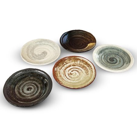 5.9 inches Serving Plates Set of 5, Rough Cut Shape Pottery, Dishwasher and microwave safe ,Japanese Traditional Style and Color, Dessert plates, Appetizer Plates, Side Dish Plates and Salad Plates