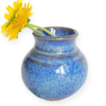 Unique Hand Made Pottery Vase w Poetry Card - Cute Country Farmhouse Style Mini Flower Pot - Gifts for Moms Rustic Home Blue