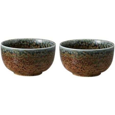 Traditional Japanese Ceramic Bowls, 18.6 Fluid Ounces, Ai Nagashi a Beautiful Combination of Earthy Brown and an Ocean-y Blue Pattern Mino Ware Chawan Set of 2 Made in Japan 54522