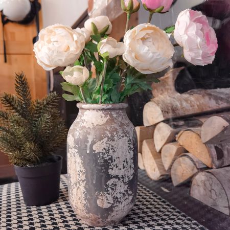 Modern Rustic Farmhouse Ceramic Vase Vintage Textured,Decorative Antique Vases for Home Decor,7.5 inch Large Terracotta Vase for Living Room/Concrete Vases,Terra Cotta Clay Vase Pottery Stone Vase