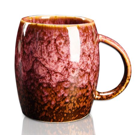 Sneosnai# Ceramic Coffee Mug-Tea Mugs, 16 oz Handle Handmade Pottery Tea Cup For Office And Home, Hot Cold Drinking, Stylish Tfancy Glaze(Red)