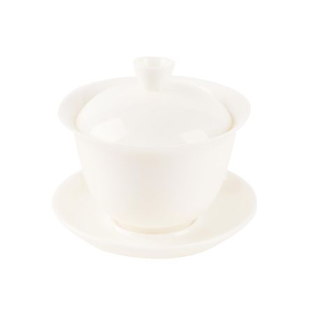 Classic China 6 Oz/ 180ml Gaiwan Tea Bowl Set,Dehua Suet Jade Porcelain Teacup for Brew Kung Fu Tea (White)