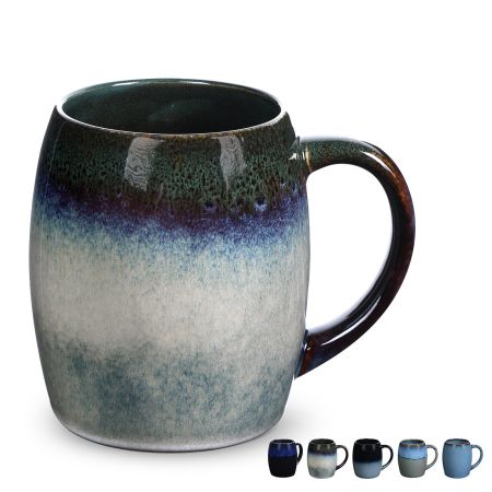 Large Ceramic Coffee Mug,20 Oz Tall Coffee Mugs with Handle,Big Heavy Beer Tea Cup for Office and Home,Retro Glazed Green Pottery Mug Handmade for Women and Men,Dishwasher Microwave Safe,Ink Green