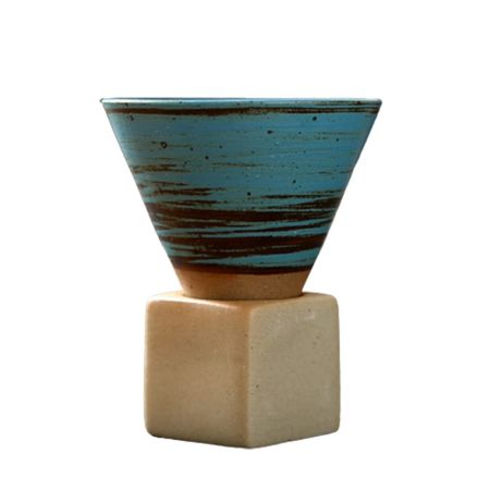 EXIGENT Funnel Ceramic Japanese Coffee Tea Cup Mug Collectible 200ml - 7oz (Blue)
