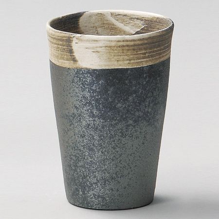 せともの本舗 Black Kiln Changing Brush Free Cup (Shigaraki Pottery) 3.2 x 4.6 inches (8.2 x 11.8 cm), 12.4 fl oz (196 g), Free Cup | Restaurant, Stylish, Tableware, Commercial Use