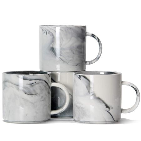 Smilatte 12 oz Stackable Coffee Mugs, M101 Novelty Marble Ceramic Cup for Boy Girl lover, Set of 4, Gray