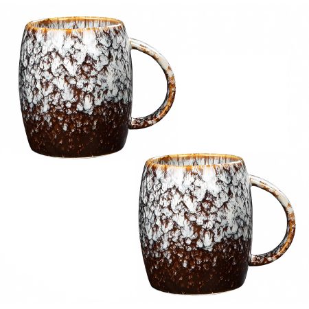 Large Ceramic Coffee Mug Set of 2, 14 Oz Handmade Pottery Tea Cups with Handle for Cappuccino, Latte and Cocoa, Microwave and Dishwasher Safe, Unique Gifts for Family and Friends (White, 2)