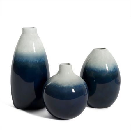Barnyard Designs Ceramic Stoneware Vase Set, Farmhouse Ceramic Vases Home Decor, Neutral Home Decor for Shelves, Pottery Decorative Vases for Home Decor Farmhouse, Blue Ombre, Set of 3, 6.25"/4.5"/4"